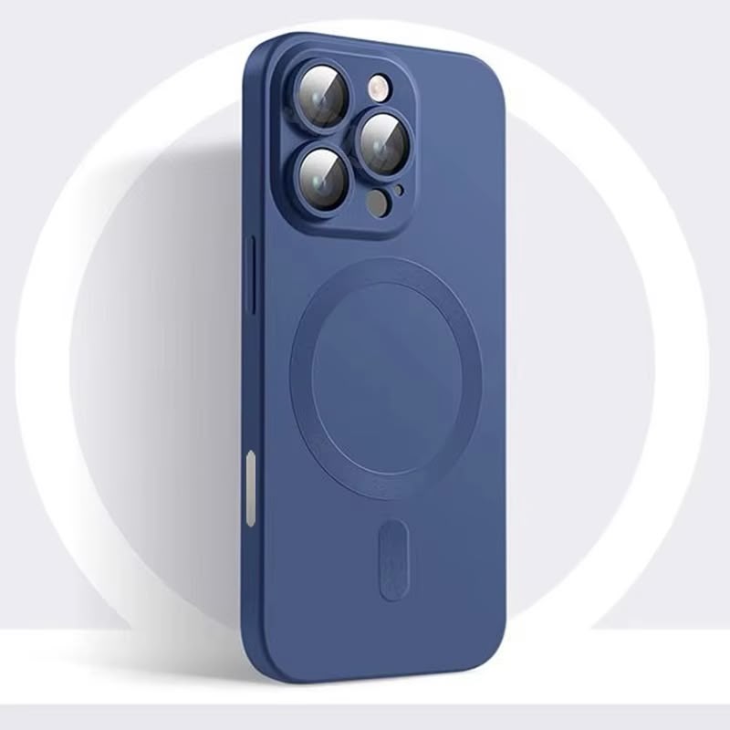 Magnetisk ladeetui med linsebeskytter for iPhone 15 Plus i mykt silikon med moderne matt overflate.